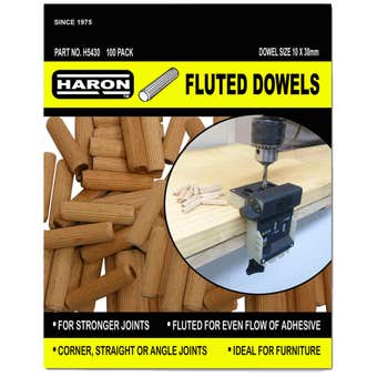 Haron Fluted Dowels 10 x 38mm  — 100 Piece Pack