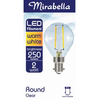 Mirabella LED Filament Round Globe 2W SBC Warm White