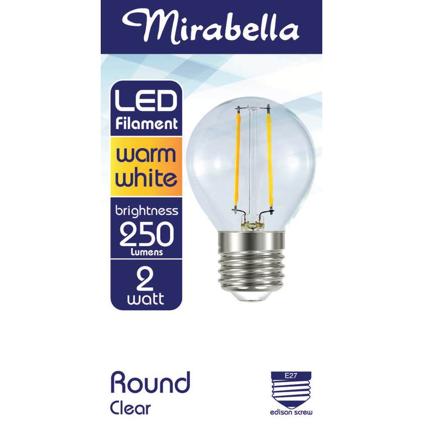 Mirabella LED Filament Round Globe 2W ES Warm White