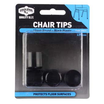 Cold Steel Round Plastic Chair Tips Black 19mm -4 Pack