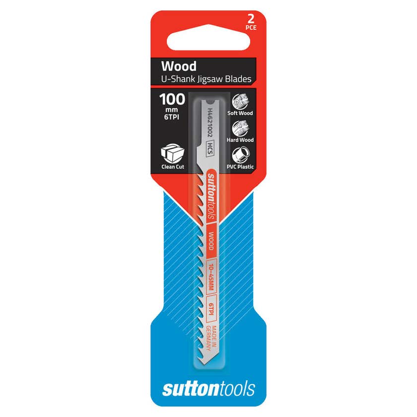 Sutton Tools U-Shank Jigsaw Blade Wood Clean Cut 6 TPI 100mm - 2 Piece