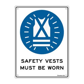 Sandleford Safety Vests Must Be Worn Sign White/Blue 300 x 225mm