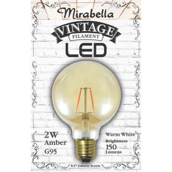 Mirabella LED Globe Filament Sph G95 2W ES Amber